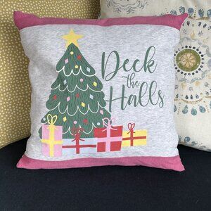 Deck the Halls Pastel Christmas decoration reworked shirt 16' throw pillow cover